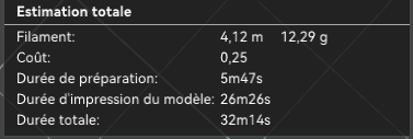 estimation temps impression 3D bambu Lab