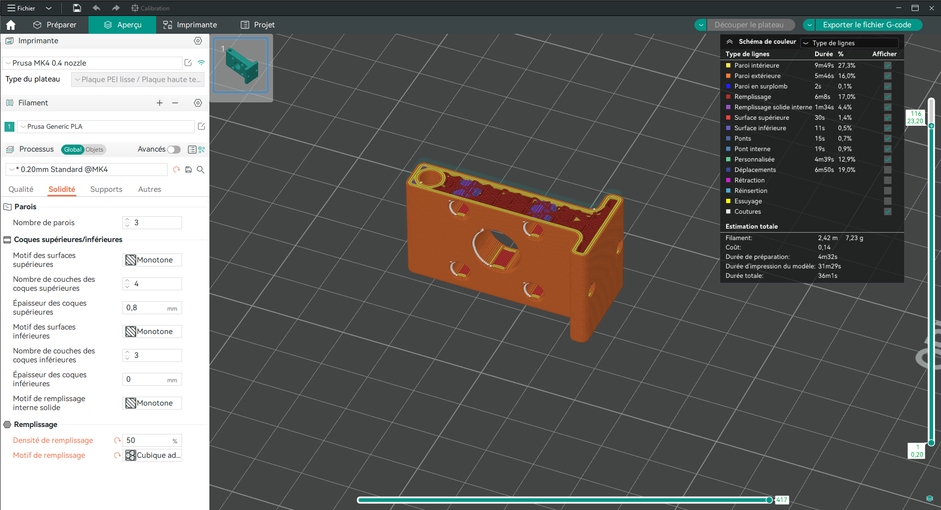 estimation temps impression 3D Pursa MK3