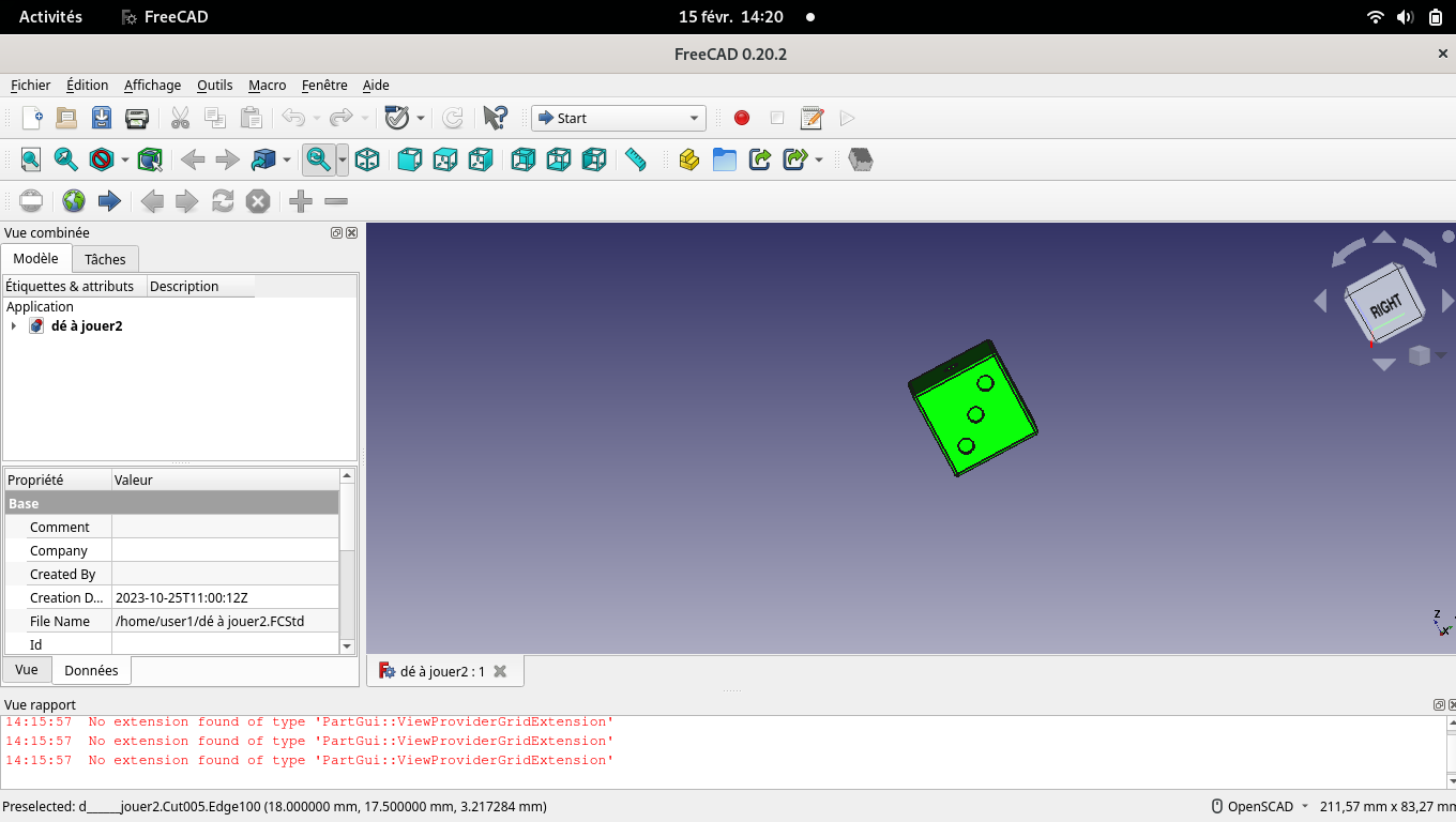 dé à jouer sur freecad