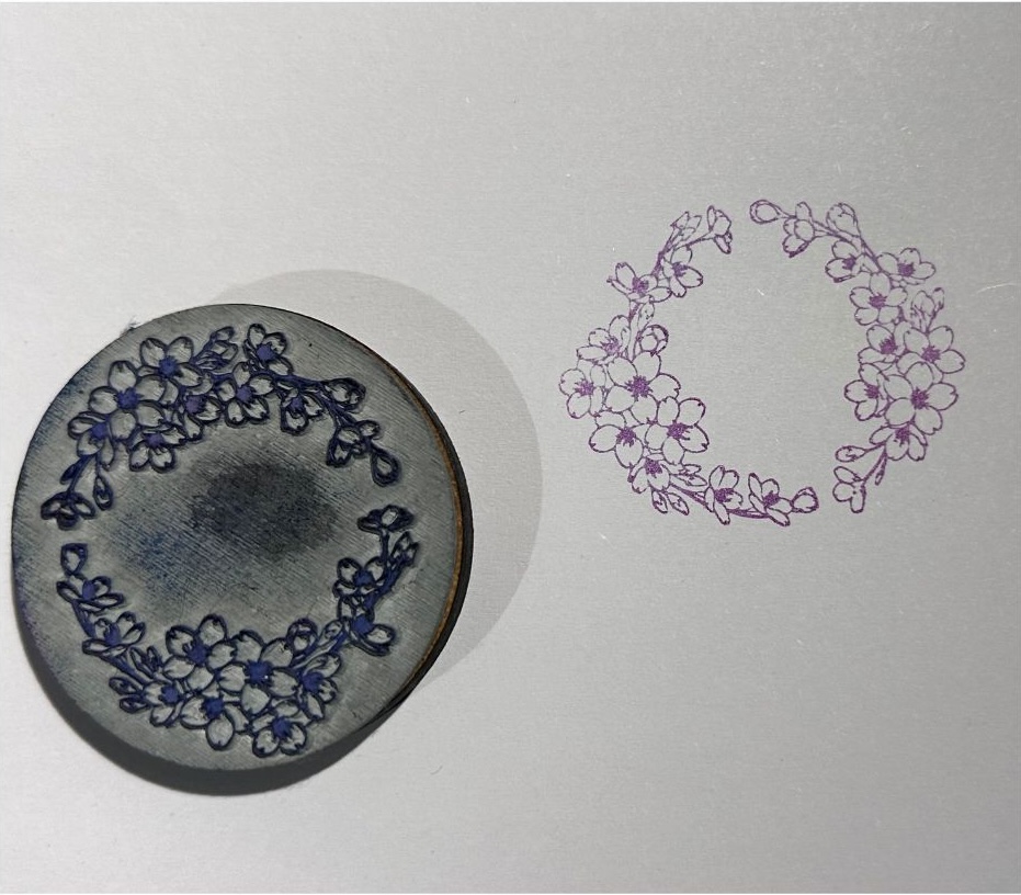 Résultat du tampon assemblé + test sur feuille blanche