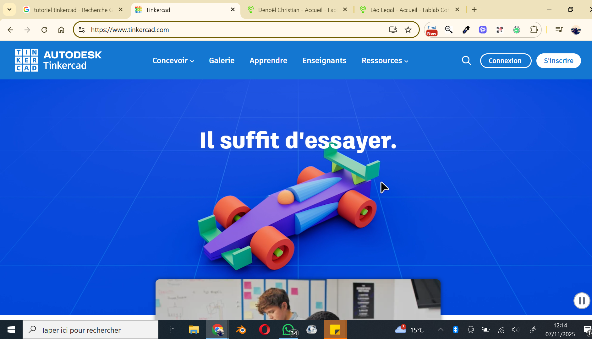 Capture d'écran Tinkercad Web