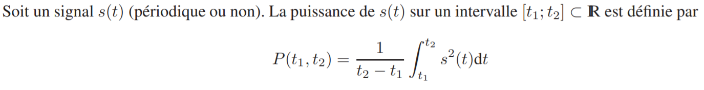 formule de la puissance d'un signal sur un intervalle