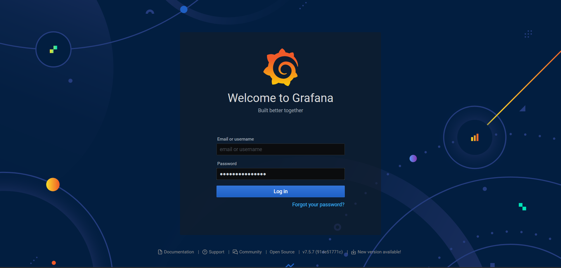 Page de connection de Graphana Page de connection de Graphana